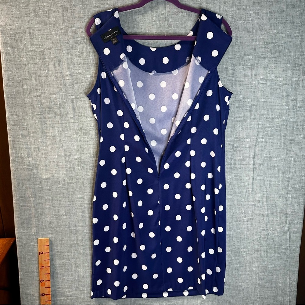 Connected Apparel Blue White Polka Dot Sheath Dress Size 16 Sleeveless Knee Work - Picture 7 of 13